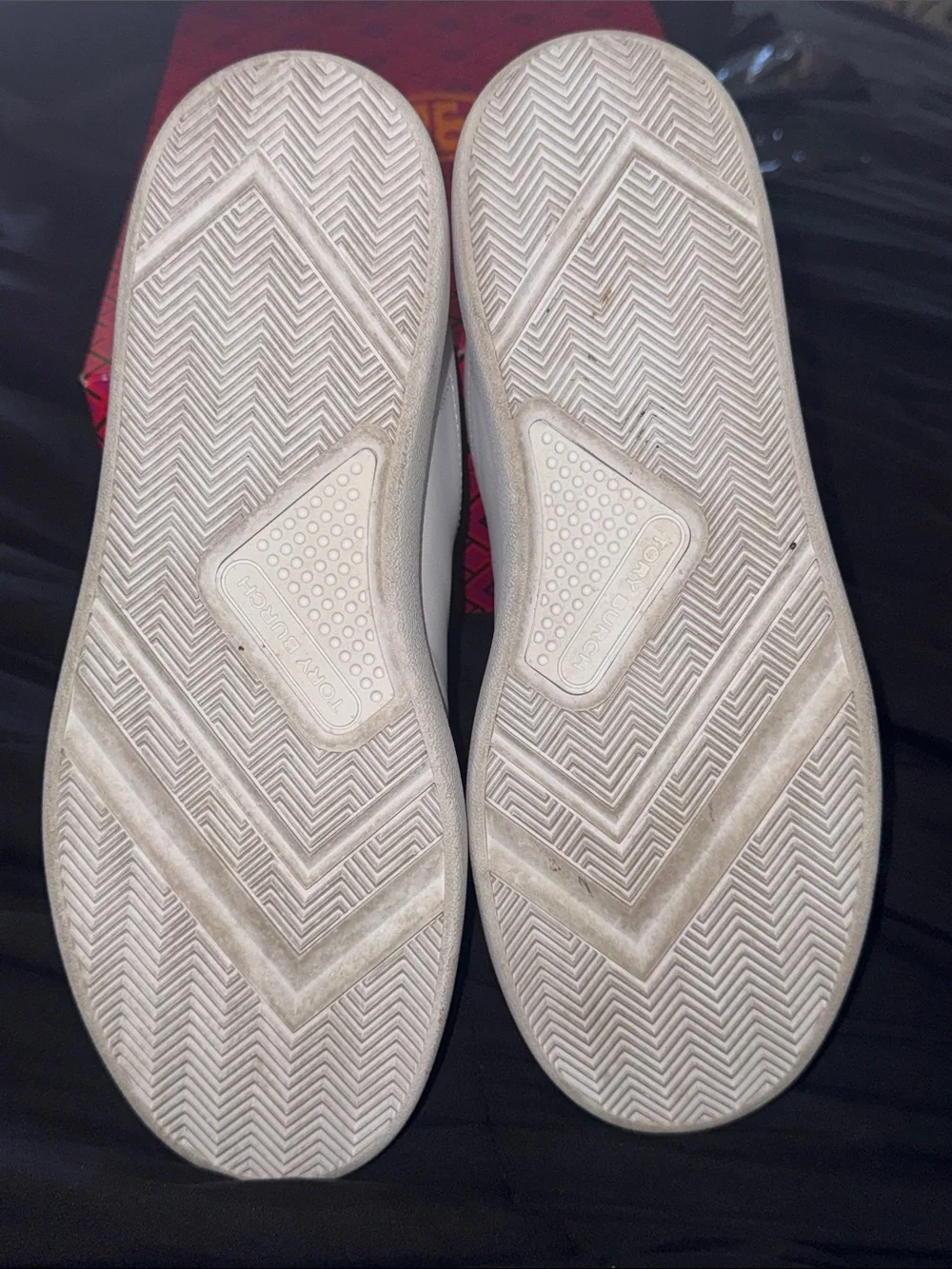 Tory Burch White Leather Sneakers with Green Heel Patch
